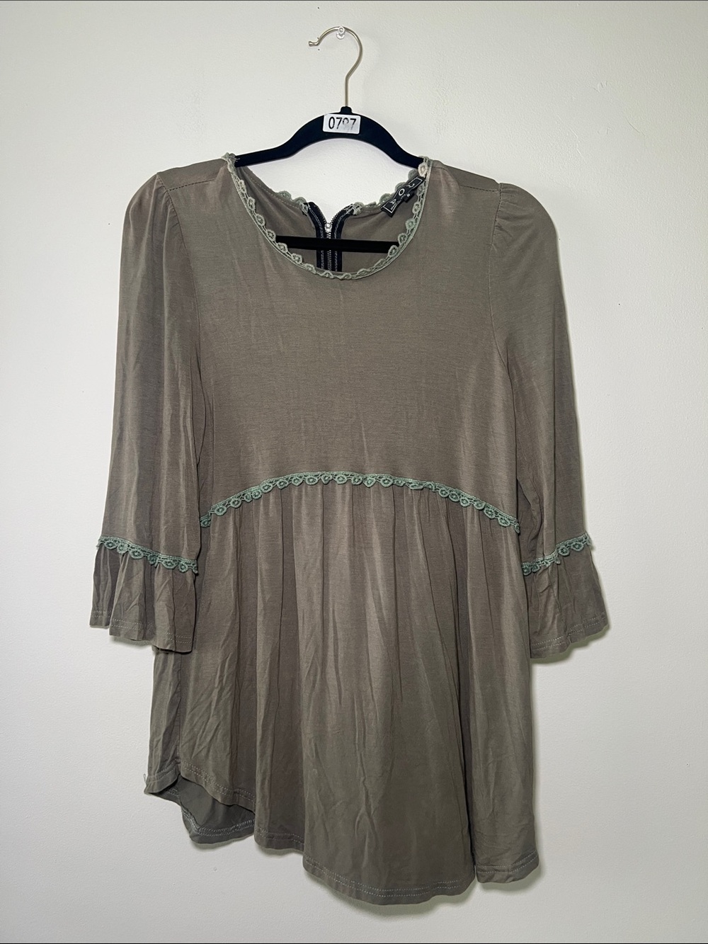 POL Womens Olive Green Crochet Trim Peasant Top